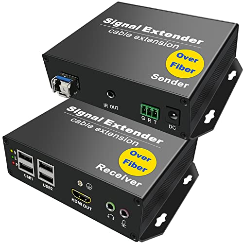 LornCeng 4K HDMI KVM Extender Over SM Fiber up to 20KM, KVM HDMI Extension Kit Over IP Zero Latency, 2000M Over MM Fiber, 4 Ports USB2.0, Support All System, IR Control, Bidirectional RS-232&Audio