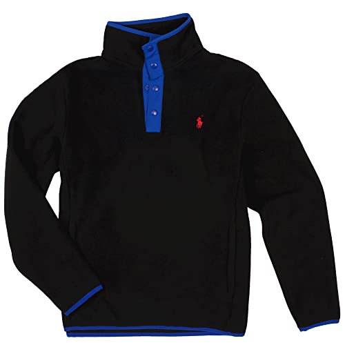 POLO RALPH LAUREN Men's Fleece Pullover Jacket Sweater Snap Closure (Black 010, Small)