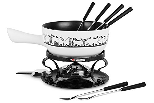 Swissmar Cheese Fondue Sets - Includes Ceramic Pots, Rechauds, Six (6) Fondue Forks, Fondue Burner, and Recipe Card (Swissmar Heidi Fondue Set)