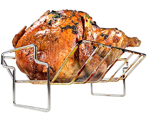 Rib and Roaster Rack Accessories for Big Green Egg, Stainless Turkey Roasting Rack for Grilling and Smoking - Perfect for Roast Chicken, Leg of Lamb, Forerib of Beef, Fits 18In or Larger Kamado Grills