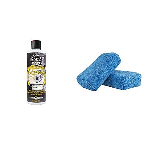 Chemical Guys GAP11516 Headlight Restore and Protect, 16. Fluid_Ounces and MIC_292_02 Premium Grade Microfiber Applicator, Blue (Pack of 2)