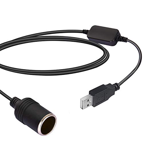 LIYU USB A Male to 12V Car Cigarette Lighter Socket Female Converter for GPS Dashcam and More-Black (1.2m/3.9ft)