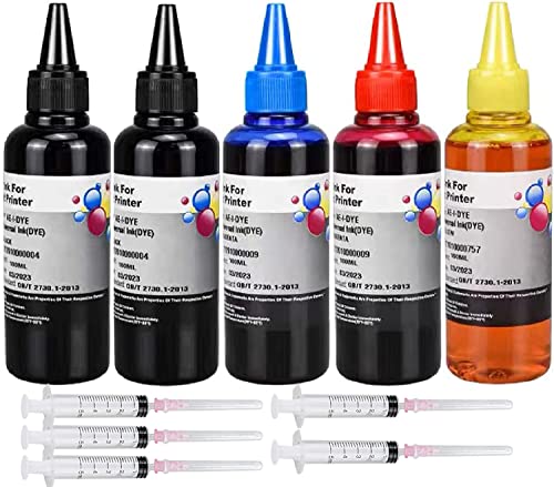 AYMSous Ink Refill Kit for HP 60 61 63 64 65 902 932 952 950 951 564 Refillable Ink Cartridge for HP Envy 4500 4520 5643 OfficeJet 6500a 6500 6000(5x100ML 2 Black, 1 Cyan. 1 Magenta, 1 Yellow)
