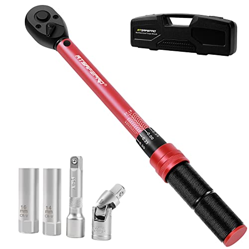 3/8- Inch Drive Click Torque Wrench, ATsafepro Dual-Direction Adjustable 72-Tooth Torque Wrench (5-50ft.lb),Torque Wrech with Extension Bar&Spark Plug Sockets for Automotive and Motorcycle Maintenance