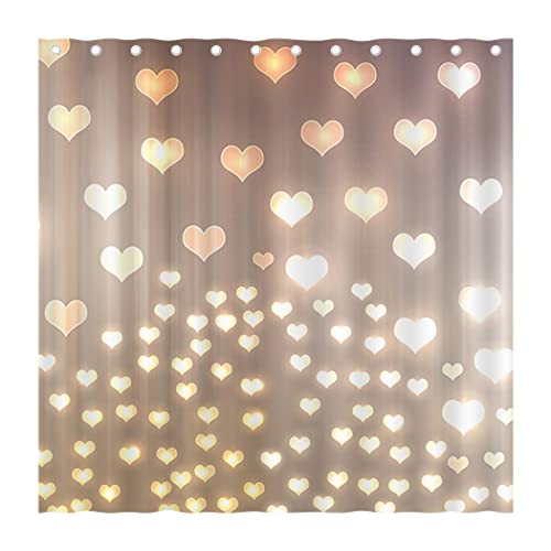 Juirnost Valentine's Day Shower Curtain Bokeh Heart Wall Glitter Love Shower Curtain for Bathroom Romantic Love bathtubs Decor with 12 Hooks Waterproof Machine Washable Fabric 72" x 72"