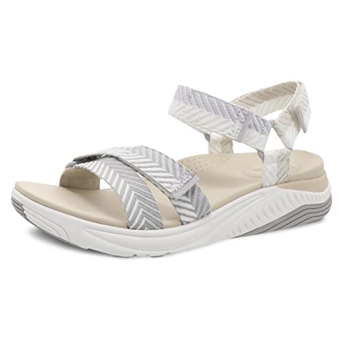 Dansko Racquel Fully Adjustable Sport Sandal for Women  Lightweight EVA Midsole and Rubber Outsole  Natural Arch Technology for Added Support  Hook and Loop Closures Sand Herringbone 9.5-10 M US