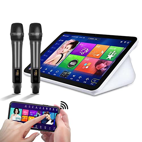 2023 New Karaoke Machine,15.6 Inch Touch Screen Phone App Control Free Cloud Download Songs All In One Karaoke System With Mic, KTV Singing Chinese Karaoke Player for Home Party,3T,White
