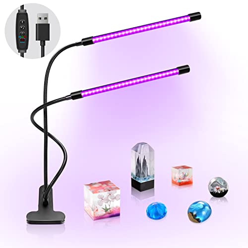 inShareplus LED UV Lamp Dual Head with USB, 20W Dimmable UV Light with Clip, Glow in The Dark, 395nm-405nm Black Light for Party, Stage, UV Glue Curing Resin Paint, Collection, Aquarium