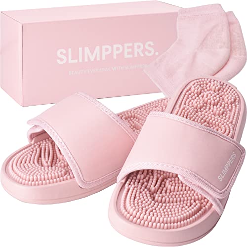 SLIMPPERS Foot Massage Slippers - Acupressure Slippers with Heel Socks - Massage Your Feet & Moisturizing Dry Feet (Women 7.5-8.5)