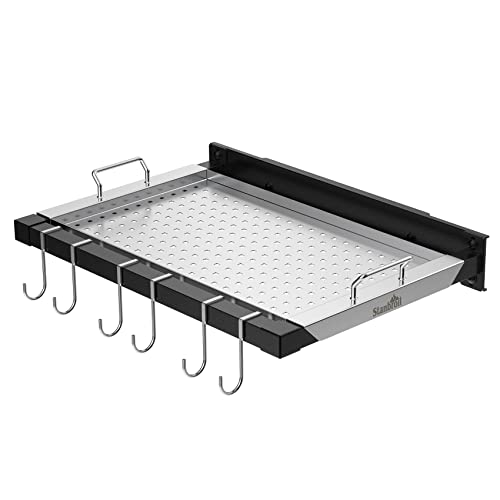 Stanbroil Grill Side Shelf -Upgraded Stainless Steel Serving Tray with 6 Hooks Compatible with Pit Boss, Weber, Traeger Wood Pellet Grills
