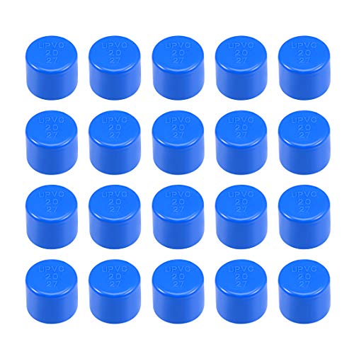 uxcell 20mm Schedule 20 PVC Pipe Cap Fitting, Slip End Caps DWV(Drain Waste Vent) Irrigation Swimming Pool Sound Deadening, Blue 20Pcs