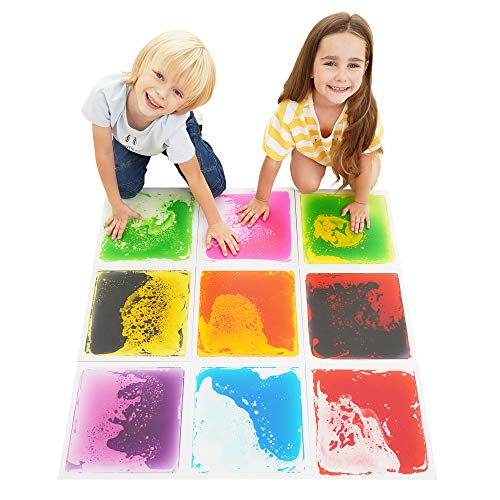Special Supplies Square Floor Liquid Tiles for Kids, Set of 9, Colorful Early Learning Sensory Activity Mats for Toddlers and Children, Anti-Slip Backing for Active Play, Dance, and Games