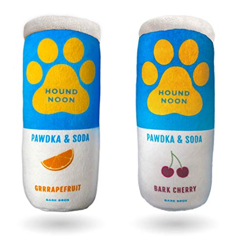 Bark Bros - Hound Noon - Two Pack Plush Squeaky Dog Toys Funny Drink Parody - Alcohol Dog Toy - Dog Birthday Toy - Cute Dog Toys - Beer Dog Toy - Puppy Gifts