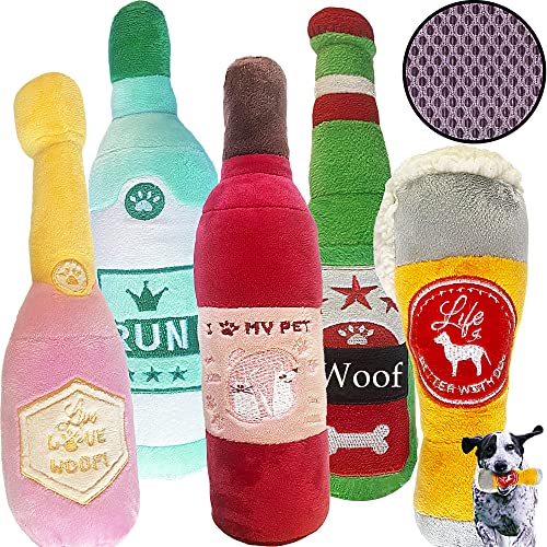 Jalousie Ultra Tough Funny Dog Squeaky Toys - Fun to Play with Fun to Watch - Dog Chew Toy Parody Dog Toy (Wine and Beer 5 Pack)