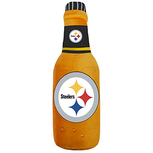 Pets First NFL Pittsburgh Steelers Beer Bottle Plush Dog & CAT Squeak Toy - Cutest Stadium SODA Bottle Snack Plush Toy for Dogs & Cats with Inner Squeaker & Beautiful Football Team Name/Logo