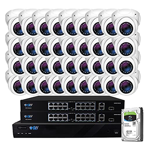 GW Security 32 Channel 4K NVR 5MP H.265 IP Surveillance Security Camera System with 32-Piece Super HD 1920P Weatherproof PoE Security Dome Cameras, AI Human & Vehicle Detection