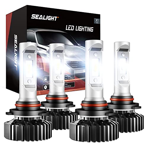 SEALIGHT 9005/HB3 Hi Beam 9006/HB4 Lo Beam LED Bulbs Combo Kit with 120W 6000K Cool White, Plug and Play, Pack of 4