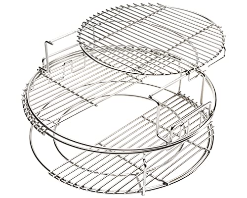 BBQ Expander Rack Kit, Big Green Egg Grill Accessories Large - Includes 2-Piece Multi-Function Rack, 1-Piece Conveggtor Basket, 2 Half-Moon Grids, Heavy-Duty Stainless