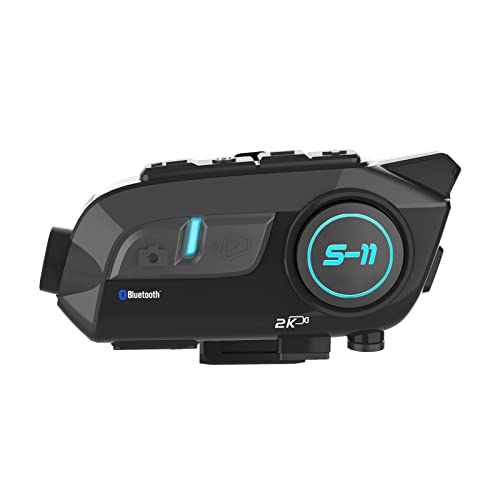 SCSETC S-11 Motorcycle Helmet Bluetooth 5.0 Headset with 2K HD Camera & Video,3000m 6 Riders Intercoms,WiFi Transit/CVC Noise Cancellation/360Adjustable/Auto Connection/Music Sharing/32GB SD Card (A)
