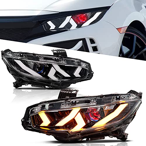 Archaic Full LED Headlights Assembly for 10th Gen Honda Civic 2016-2022, Head Lamp with Sequential Turn Signal for Civic Sedan/Coupe/Hatchback, Headlight Assemblies for EX/LX/Sport/Touring/Si/Type R