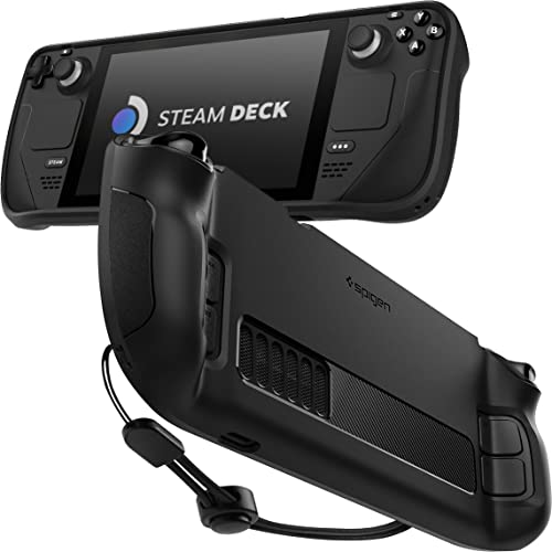 Spigen Rugged Armor Protective Case Designed for Steam Deck TPU Cover with Wrist Strap Shock-Absorption Anti-Scratch Cover Protector Steam Deck Accessories - Matte Black