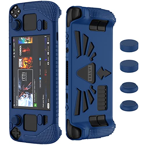 SUIHUOJI Steam Deck Standing Protective Case, Thickening Silicone Accessories Protector, Soft Cover Skin Shell with 2 Pairs Thumb Grips, Full Protection Kit to Anti-Slip for Valve Stream Deck (Blue)
