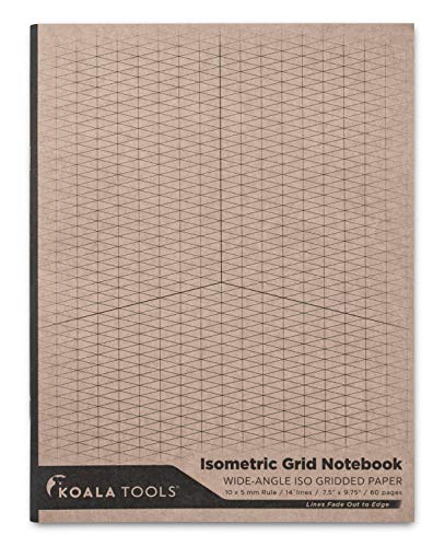 Koala Tools | Isometric Graph Paper Notebook (1 Unit) | 7.5" x 9.75", 60 pp. - Kraft Cover Isometric Grid Drawing Pads - Suitable for Industrial, Architectural, Interior Design