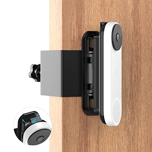AgoKud Anti-Theft Video Doorbell Door Mount No Drill, Compatible With Google Nest Doorbell (battery), Adjustable (45 Left and Right) Doorbell Angle Mount, Doorbell Mount for Apartment Home Renters