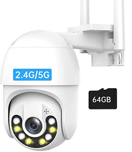 5MP WiFi Security Camera Outdoor,5MP & Dual Band 2.4/5GHz PTZ Camera for Home Security,Auto Tracking,AI Motion Detection,Color Night Vision,Floodlight & Siren Alarm(with 64GB)