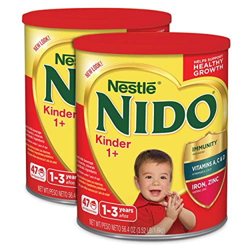 Nestle NIDO Kinder 1+ Toddler Powdered Milk Beverage - 56.4 Oz (3.52 LB) Canister, 2 Count - Shelf Stable Toddler Drink