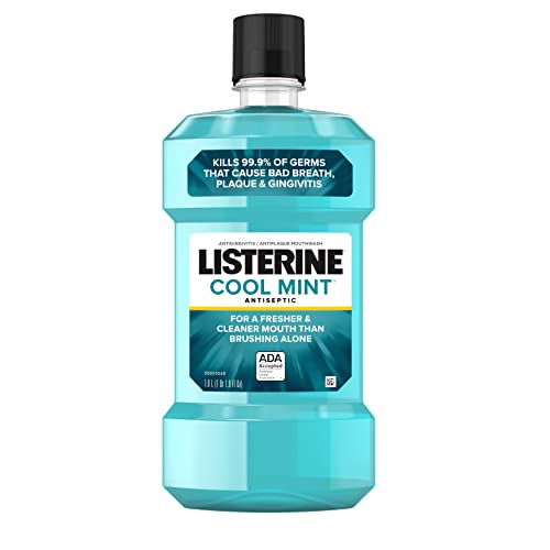 Listerine Cool Mint Antiseptic Mouthwash, Bad Breath, Plaque & Gingivitis, Mint, 1 L