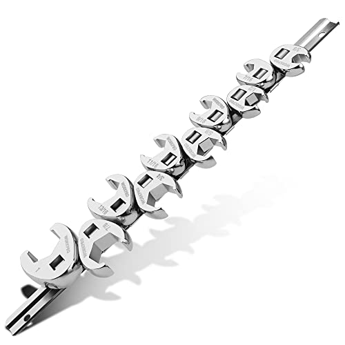 WORKPRO 3/8" Drive Flare Nut Wrench Set, 10-piece Crowfoot Flare Nut Tool Kit, SAE 3/8-1in, Steel Wrench With Storage Rail for Nut Removal