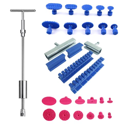 BxuxJar Paintless Dent Puller Slide Hammer, 2 in 1 Paintless Dent Removal Tools 22 Suction Dent Puller Auto Body Tool 2 Stainless Steel Grooves 2 Short Puller Lines and 2 Long Puller Lines