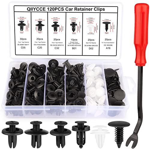 QIIYCCE-120PCS Car Clips,Plastic Rivets,6 Popular Sizes of Car Body Fixed Clip Bumpers,and Replacement Parts of Car Fenders are Applicable to Most Models