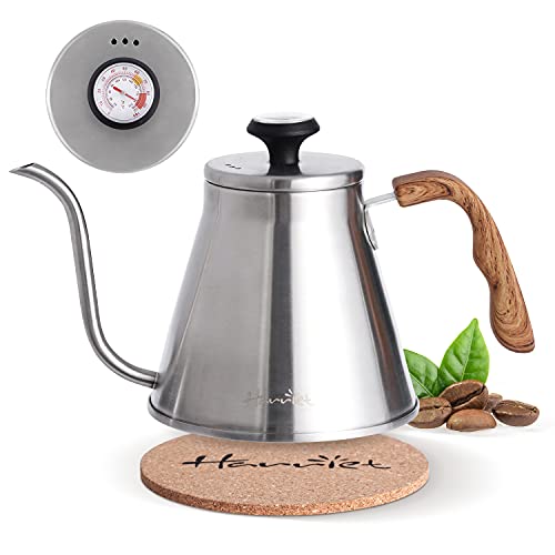 Gooseneck Kettle, Harriet 37oz (1.1L) Pour Over Kettle with Built-in Thermometer Coffee Kettle with Anti-Hot Handle, Anti-Rust Stainless Steel with Flow Spout Design For Drip Coffee