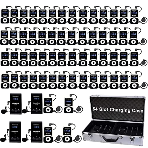 Retekess T130 Wireless Tour Guide System, Church Translation System, 64 Slot Charge Case, 4 Transmitter, 60 Receiver, for Church, Training, Translator