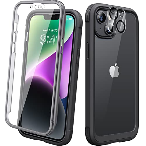 Diaclara Designed for iPhone 14 Case, Full Body Rugged Case with Built-in Touch Sensitive Anti-Scratch Screen Protector, with Camera Lens Protector for iPhone 14 6.1" (Black and Clear)