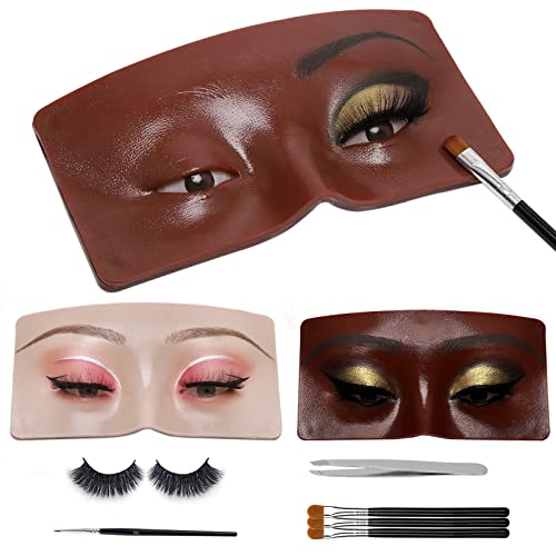 GFPGYQ 3D Eye Makeup Face Practice Board, Perfect Aid to Makeup Practicing Face Board, Reusable Silicone Face to Practice Makeup Mannequin for Beginners to Practice Eyesmakeup Kit (Black)