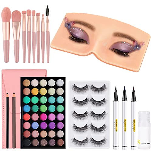Makeup Practice Face Board, 3D Reusable Makeup Mannequin Face Eyeshadow Mannequin, Make up Practice Face with Makeup Kit for Professional Makeup Artists Students and Beginners to Practice Eyes Makeup