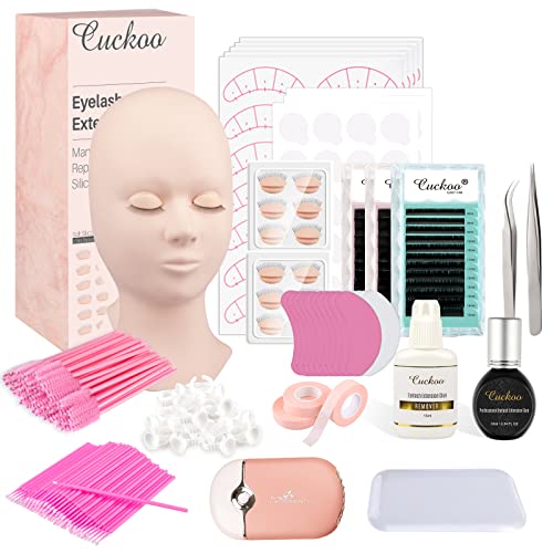 Cuckoo Eyelash Extension Kit,Lash Extension Practice Kit,Mannequin Head With 7 Pairs Replaced Eyelids Silicone Training Set,Rubber Practice Makeup Head