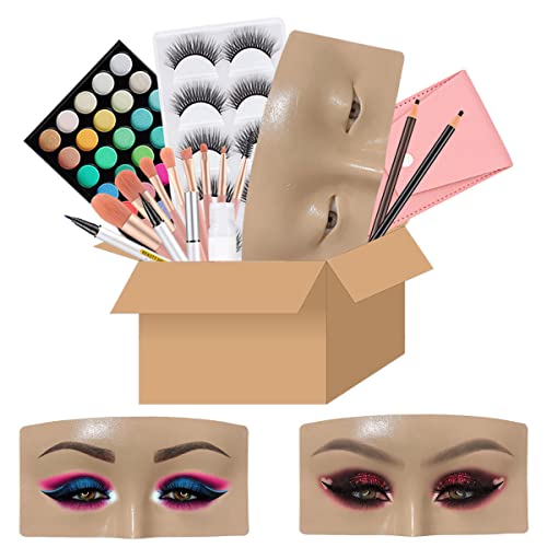Makeup Practice Face Board, Resusable 3D Makeup Mannequin Face, Eyes Makeup Practice Face with Makeup Kit for Makeup Students and Beginners to Practice Eye shadow Eyeliner Eyebrow Makeup & Lash Extension