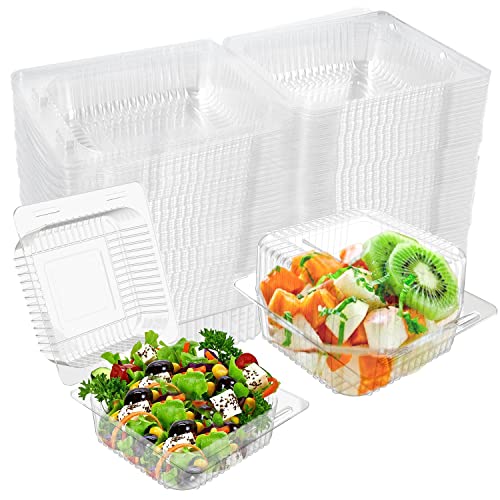 WANBAO 200 PCS 5 x 5 Inch Clear Plastic Take out Containers,Disposable Clamshell Dessert Container with Lid, for Salads, Pasta, Sandwiches