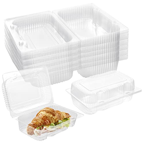 TOFLEN Disposable Sturdy Plastic Hinged Food Containers with Clear Lids (40 Pack) Clamshell Take Out Loaf Containers 7.2x4.7x3 Inches To Go Dessert Box Containers to Carry Cake Slice Salad Pastry Sandwich