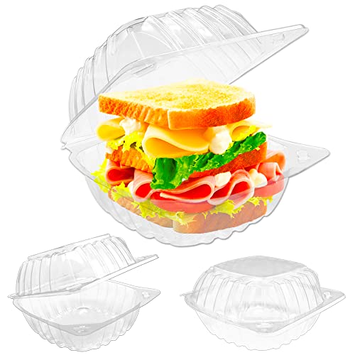 Szsrcywd 100 Pack Clear Hinged Plastic Food Containers,Clamshell Take Out Trays,Dessert Containers To Go Boxes for Salads,Pasta,Sandwiches,Cookie,5.7 x 5.7 x 3.4 Inch