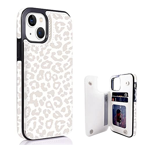 uCOLOR Flip Leather Wallet Case Card Holder Compatible with iPhone 13 6.1 iPhone 14 6.1 Women and Girls with Card Holder Kickstand (Beige Leopard)