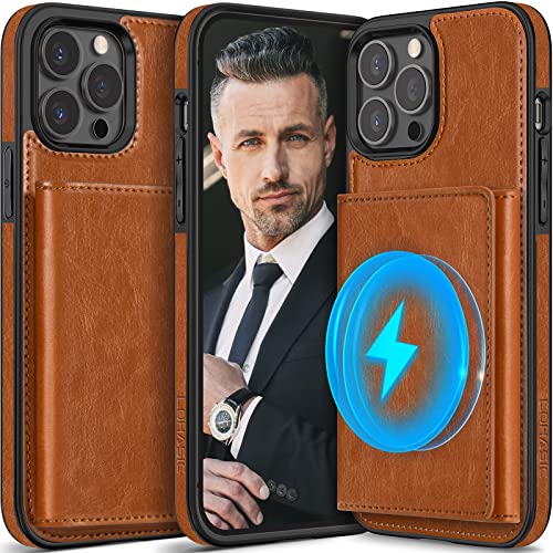 LOHASIC for iPhone 14 Pro Max Wallet Case, Compatible with Mag-Safe, 6 Card Holder Phone Cover Men Women, Magnetic Wireless Charging, Detachable Back Leather Credit Slot, 6.7 Inch, 5G, 2022 - Brown