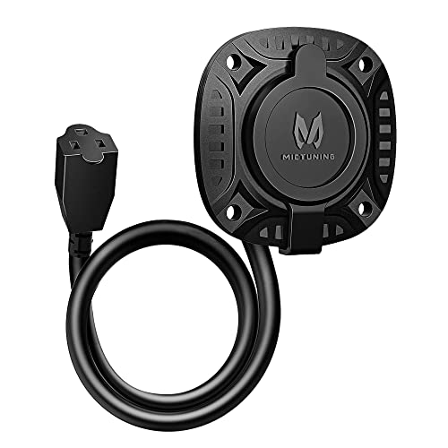 MICTUNING 13Amp 125V AC Port Plug with 16" Integrated Heavy Duty Extension Cord and Water-Resistant Cap - Black