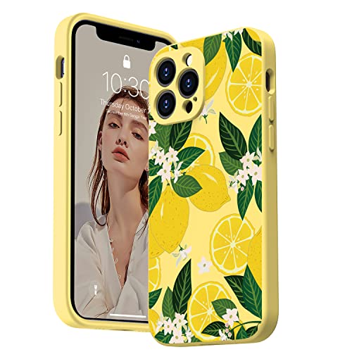 Inber iPhone 14 Pro Case with Fashionable Cute Designs for Women and Girls,Silicone Gel Cover with Camera Lens Protector Protective Phone Case for iPhone 14 Pro 6.1" Yellow w/Lemon