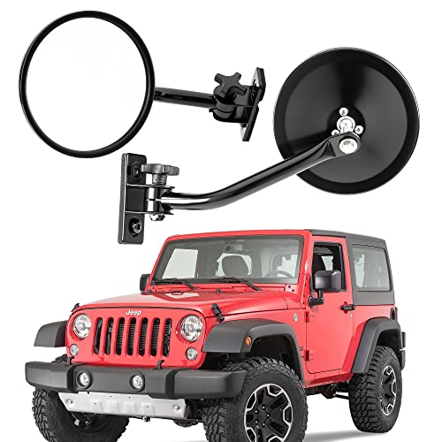 TACTIK Quick Release Side Mirrors, Round Head - Fits Jeep with Doors Off or After-Market Doors - Fits Jeep 97-18 Wrangler TJ, Unlimited, Wrangler & Wrangler Unlimited JK, Durable Doorless Side Mirrors