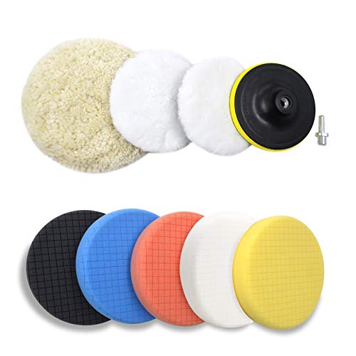 10pcs Polishing Buffing Pads Kit - 6 Inches Car Polishing Wheel for Drill, Car Foam Drill Buffer Sponge Pads Kit with M14 Drill Adapter for Car Care Polisher Boat Waxing Polishing Sealing Glaze